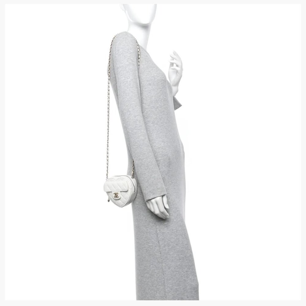 Chanel Lambskin Quilted CC In Love Heart Clutch With White Chain - Picture 2 of 16